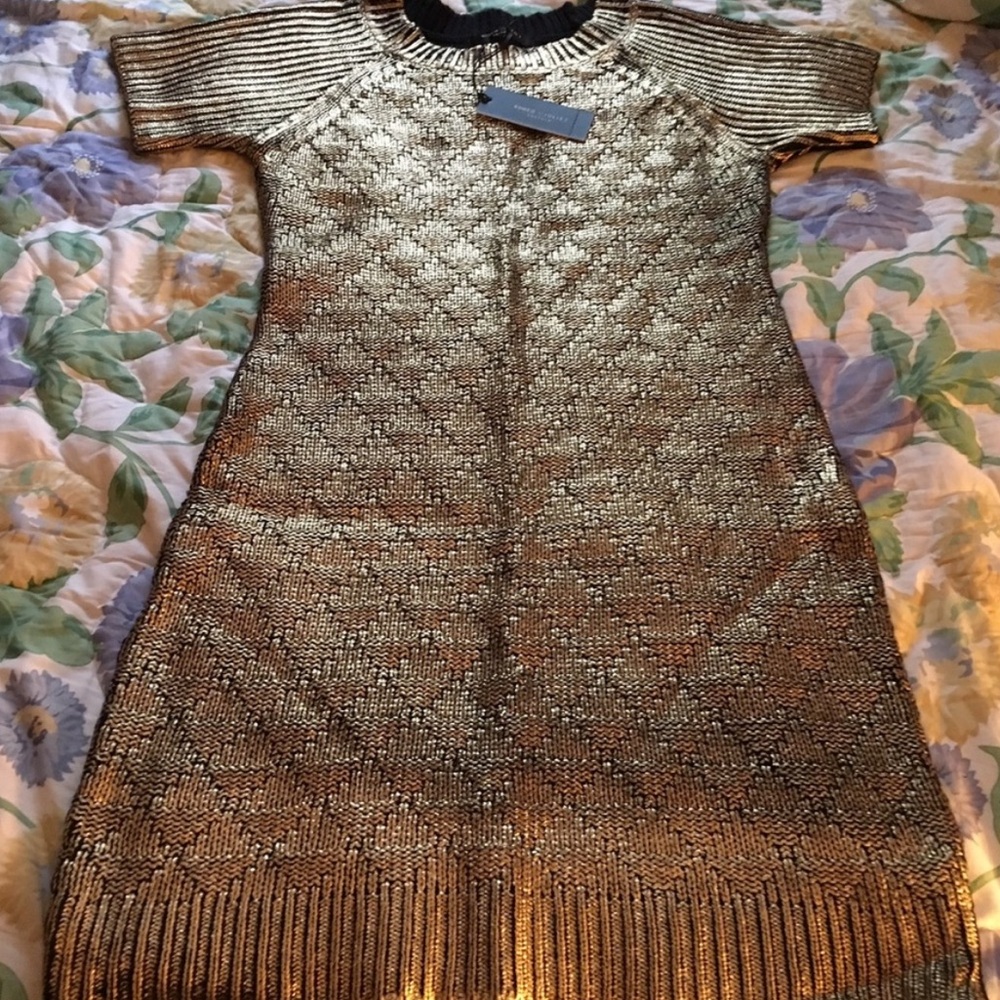 Metallic Gold and Black Sweater Dress